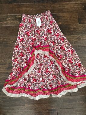 Bohemian Pink Floral High-Low Maxi Skirt